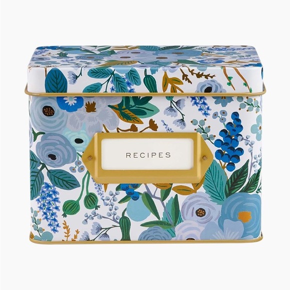 Rifle Paper Co Garden Party Blue and Gold Recipe Box NWOB - Picture 1 of 10